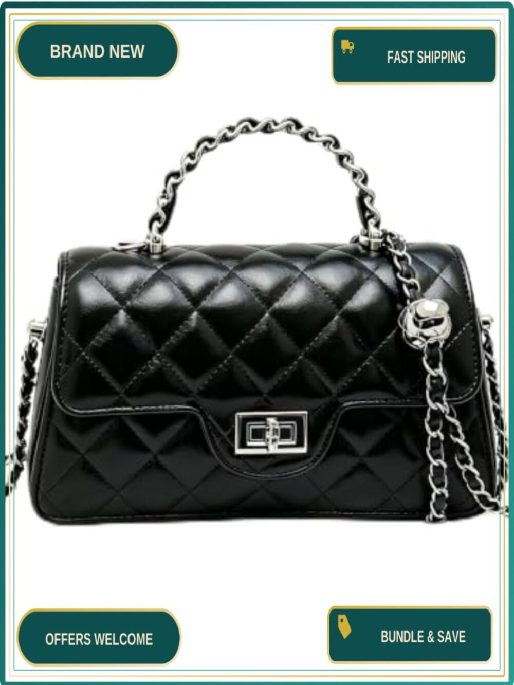 Quilted Crossbody Purse for Women Faux Leather Chain Strap Handbag